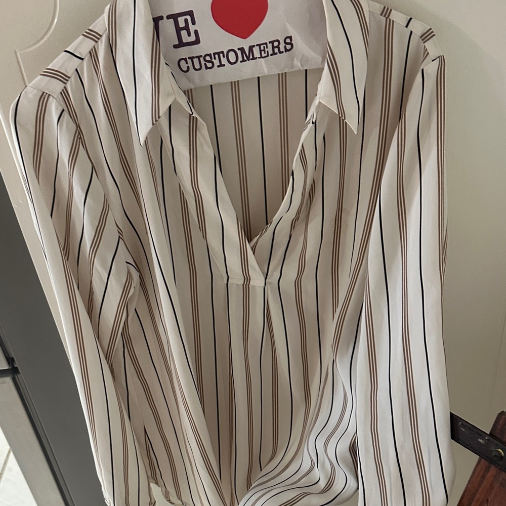 White House Black Market Ivory Blouse with Brown and Black Stripes